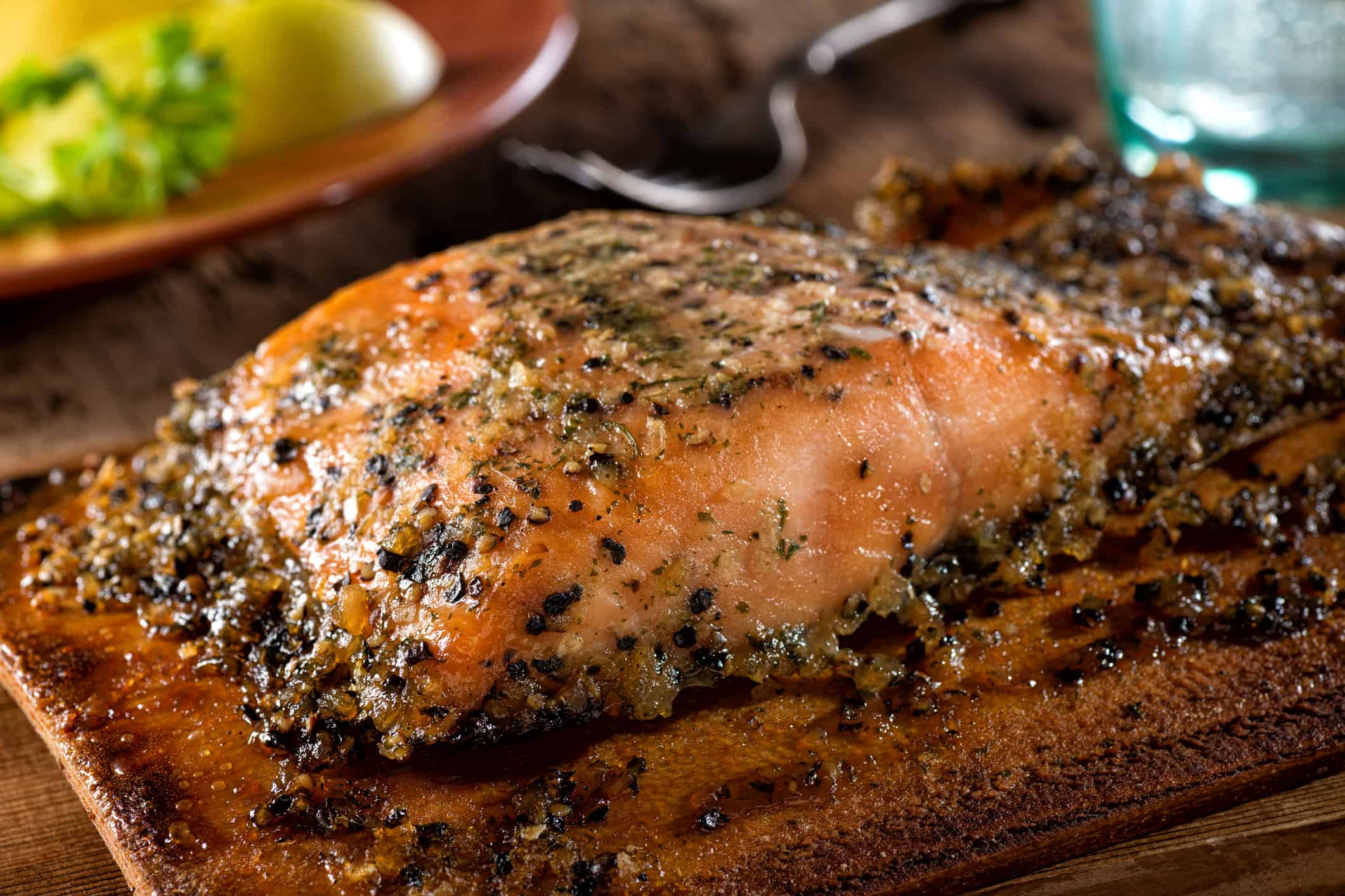 smoked pepper cedar planked salmon.