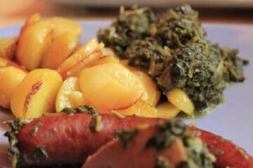italian sausage and potatoes, meal lunch kale sausage nourishment cook yummy food hearty fresh