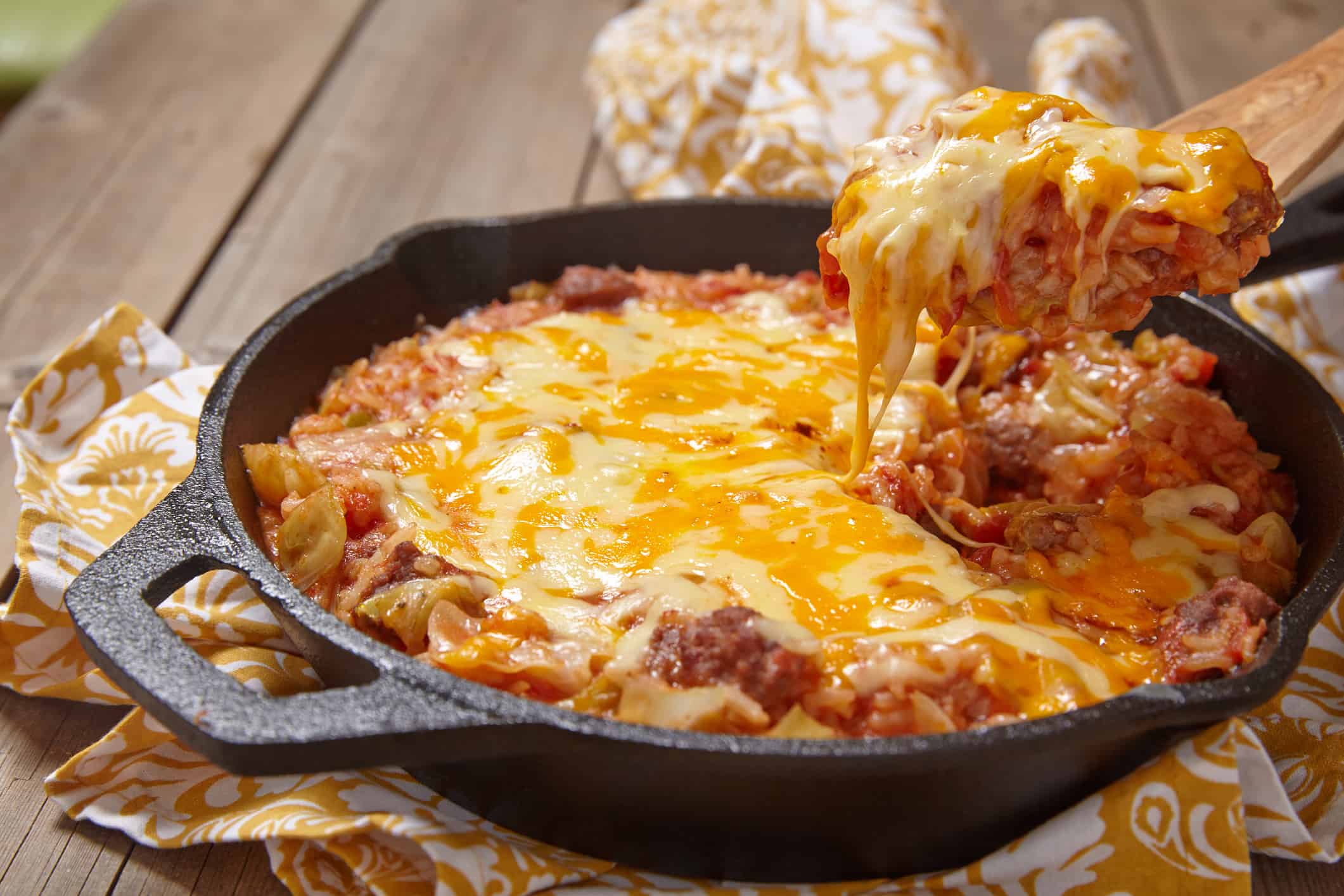 Cabbage casserole with beef and cheese