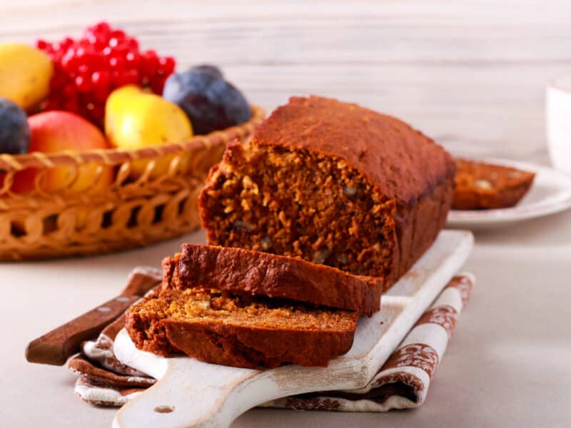 Pumpkin nut bread goes very well with fresh fruit for breakfast or anytime.