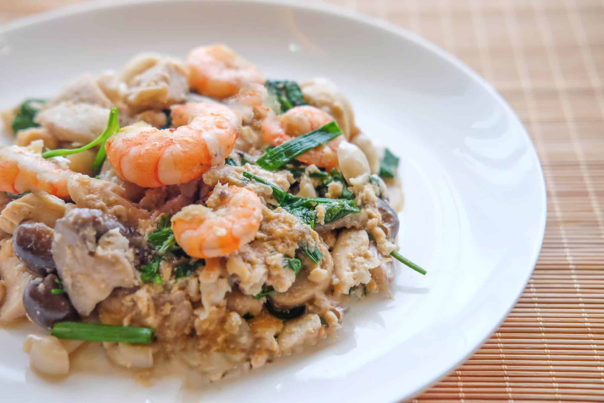 rice, shrimp, mushroom, spring, green, vegetables, oil